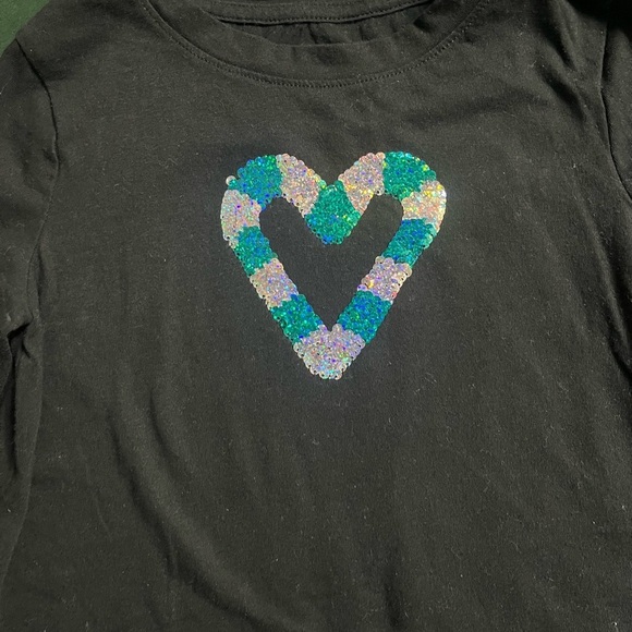 Black Long Sleeve Kids Shirt with Sequin Heart Design - Picture 3 of 4